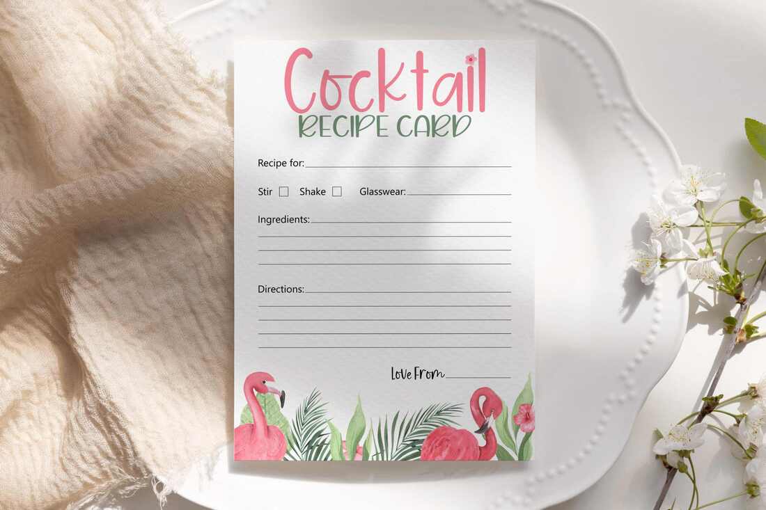 Flamingo themed cocktail recipe card