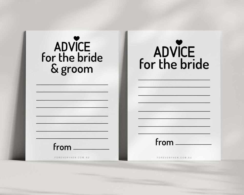 Advice for the Bride Printable Cards