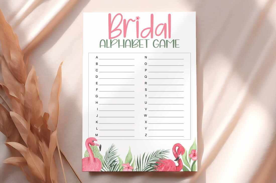 flamingo themed Bridal Shower Game A to Z