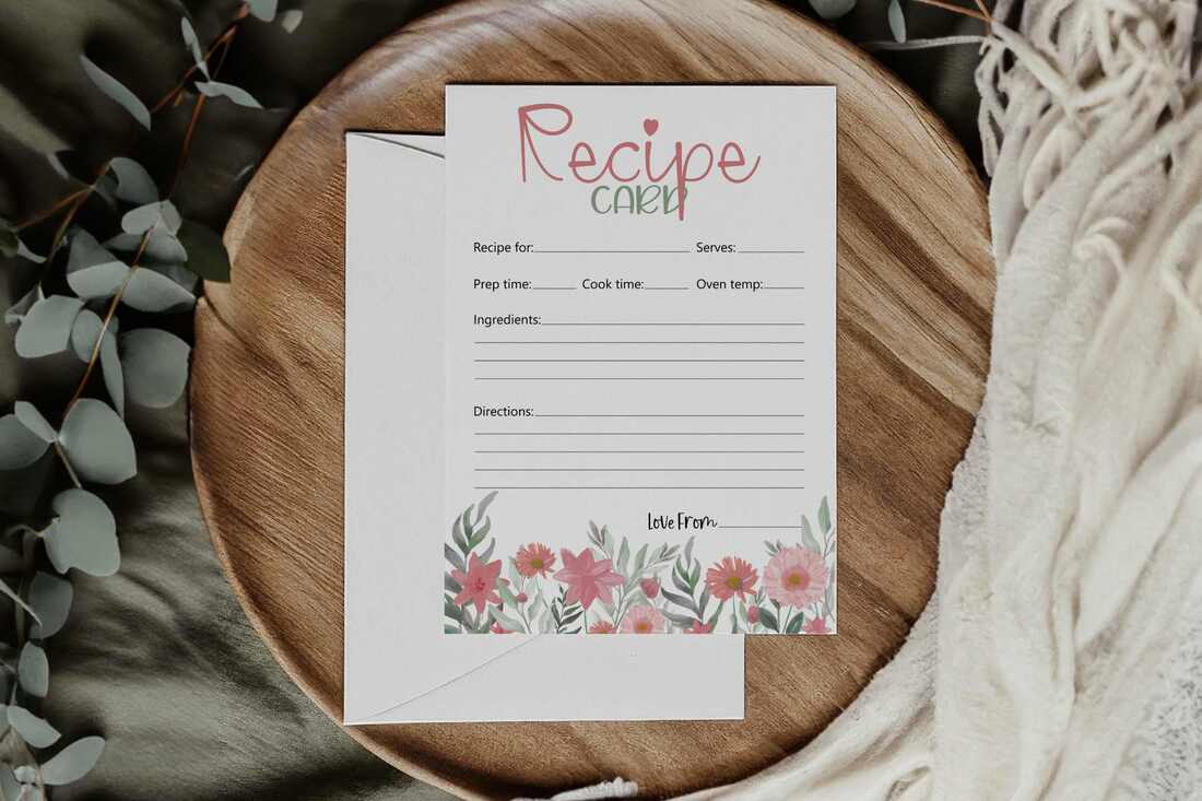 Pink recipe card printable - pink florals theme