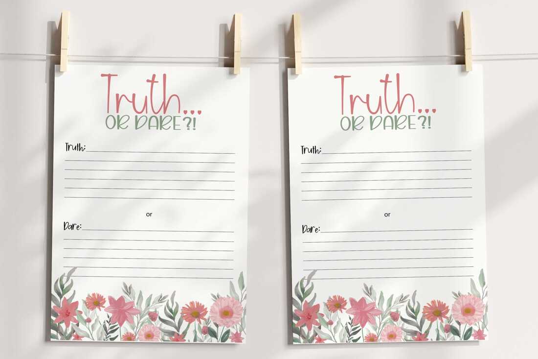 Pink truth or dare printable cards - pink floral theme