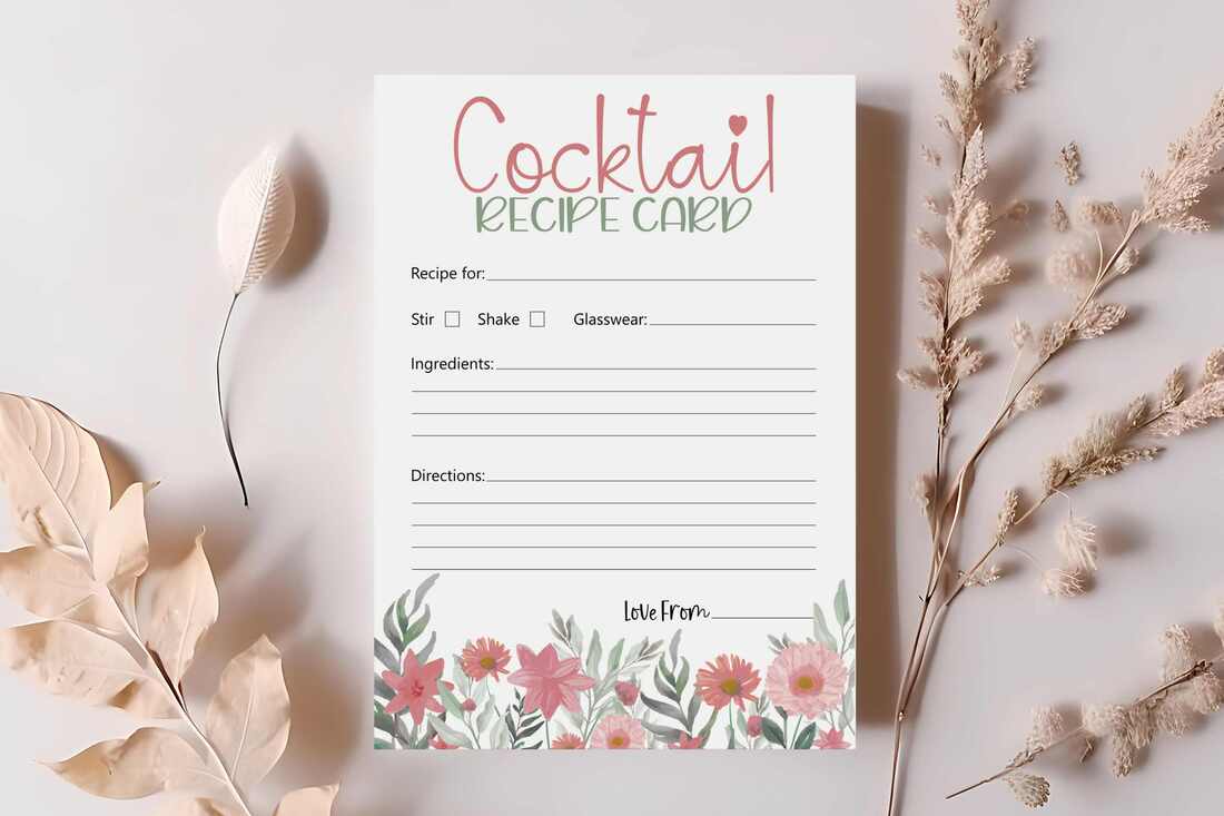 Blank recipe cocktail card - pink florals theme