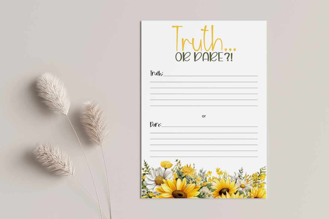 Printable Truth or Dare game cards with sunflowers