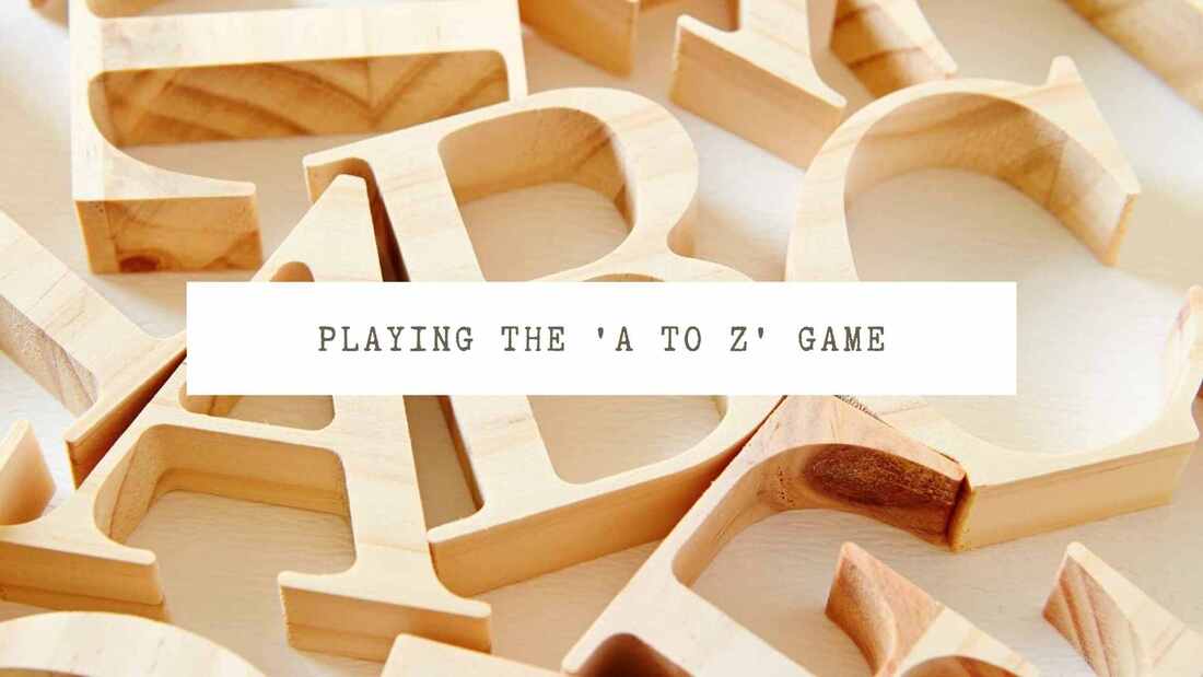 Image of wooden letters. Text overlay: Playing the a to z game