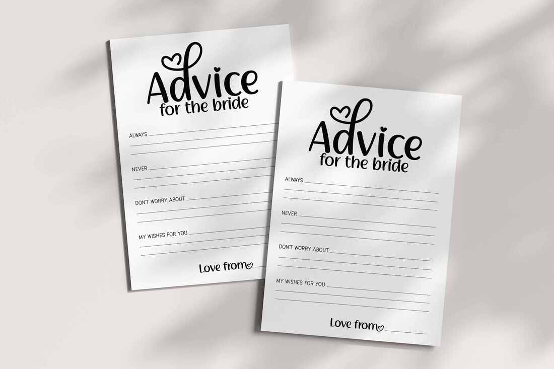 Advice for the bride game cards