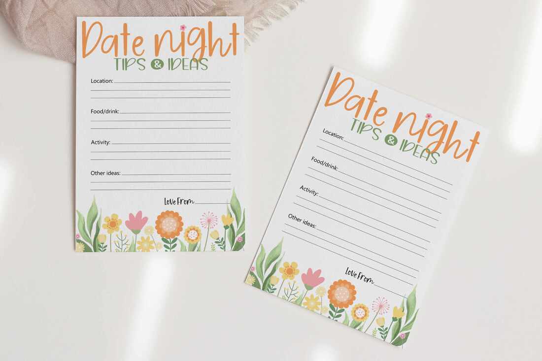 Spring themed date night ideas cards