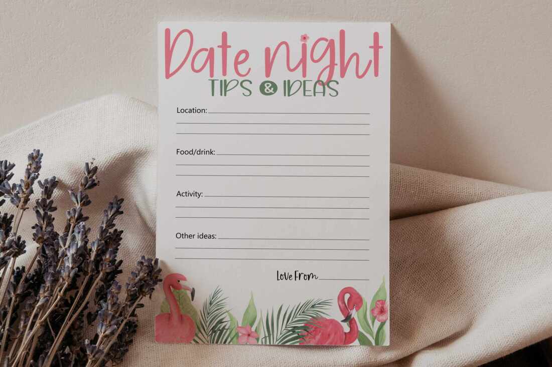 Date night tips and ideas cards - flamingo theme