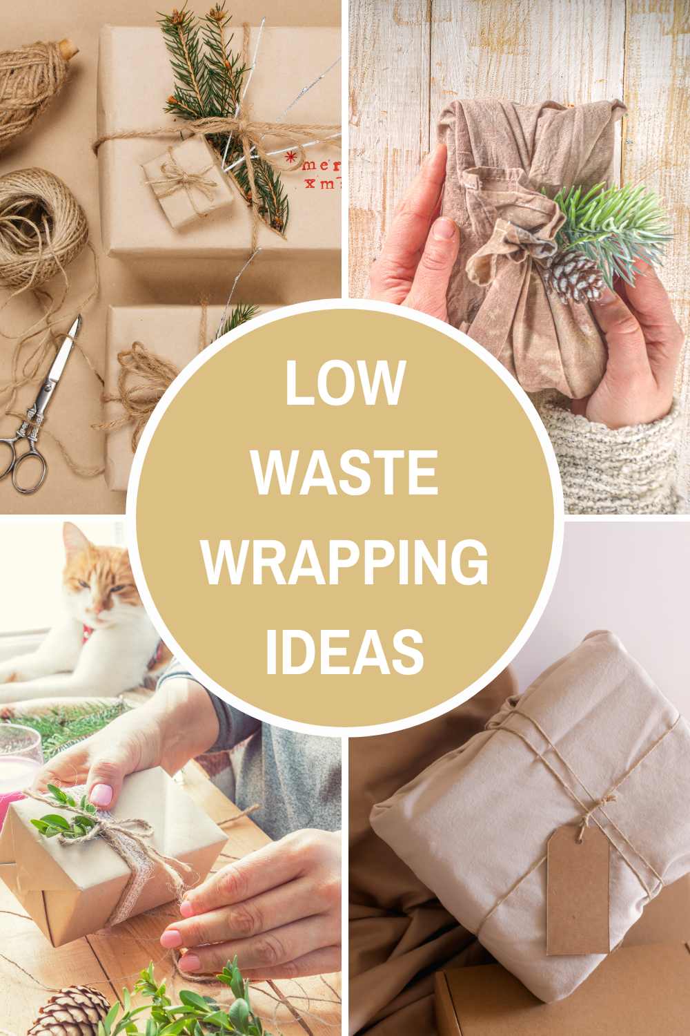Eco friendly gift wrapping. Text overlay: Green gifting - beautiful, eco friendly gift wrapping ideas!