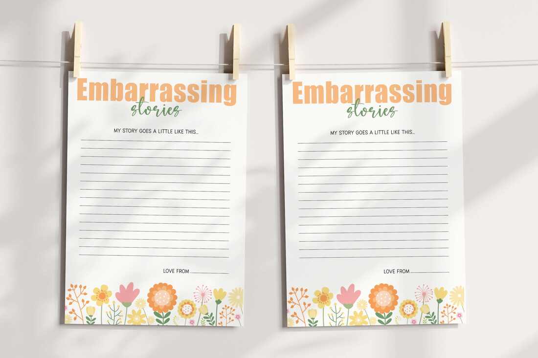 Embarrassing Stories Game Card featuring spring flowers