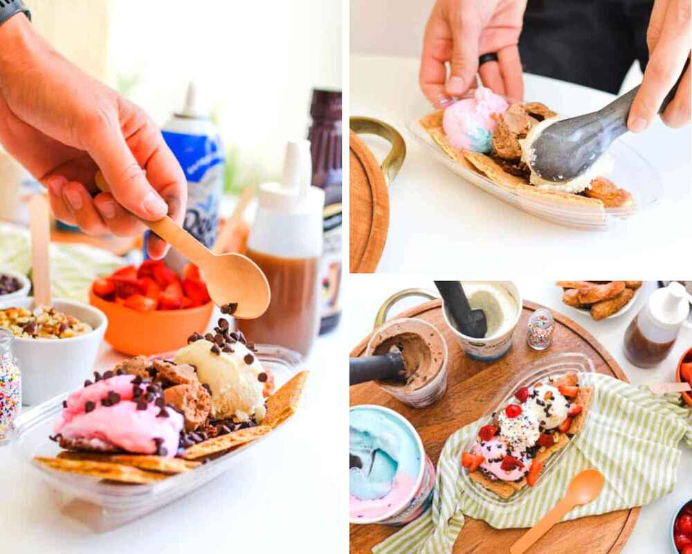 Collage of a Person making Ice-Cream Nachos