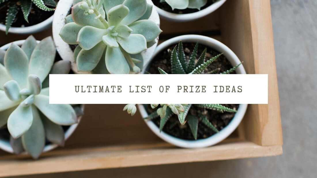 Image of succulents in a box. Text overlay: Ultimate list of prize ideas