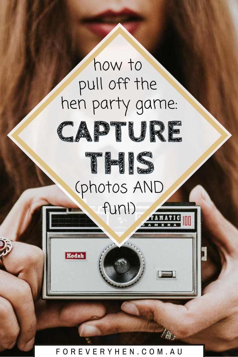 Woman holding a camera. Text overlay: How to pull of the hen party game capture this (photos AND fun!)