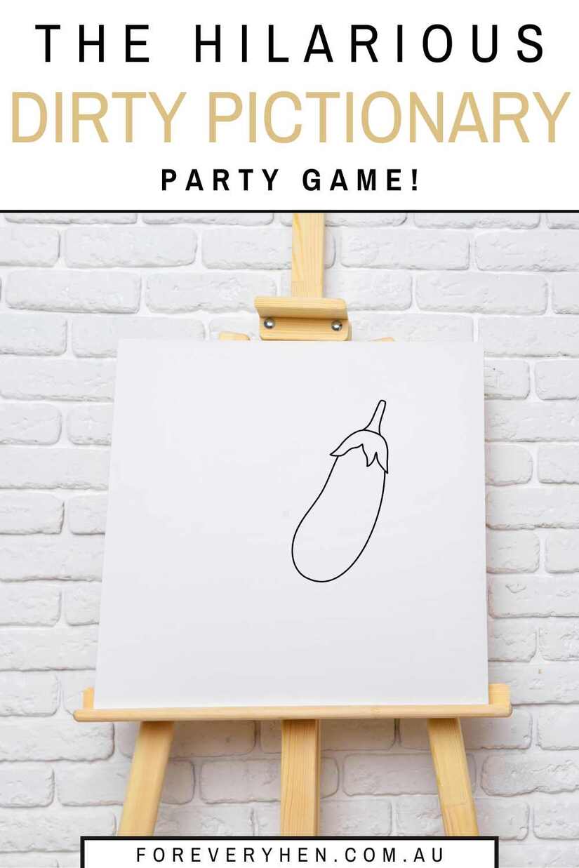 Image of an easel with a turnip drawn on it. Text overlay: The hilarious dirty pictionary party game!