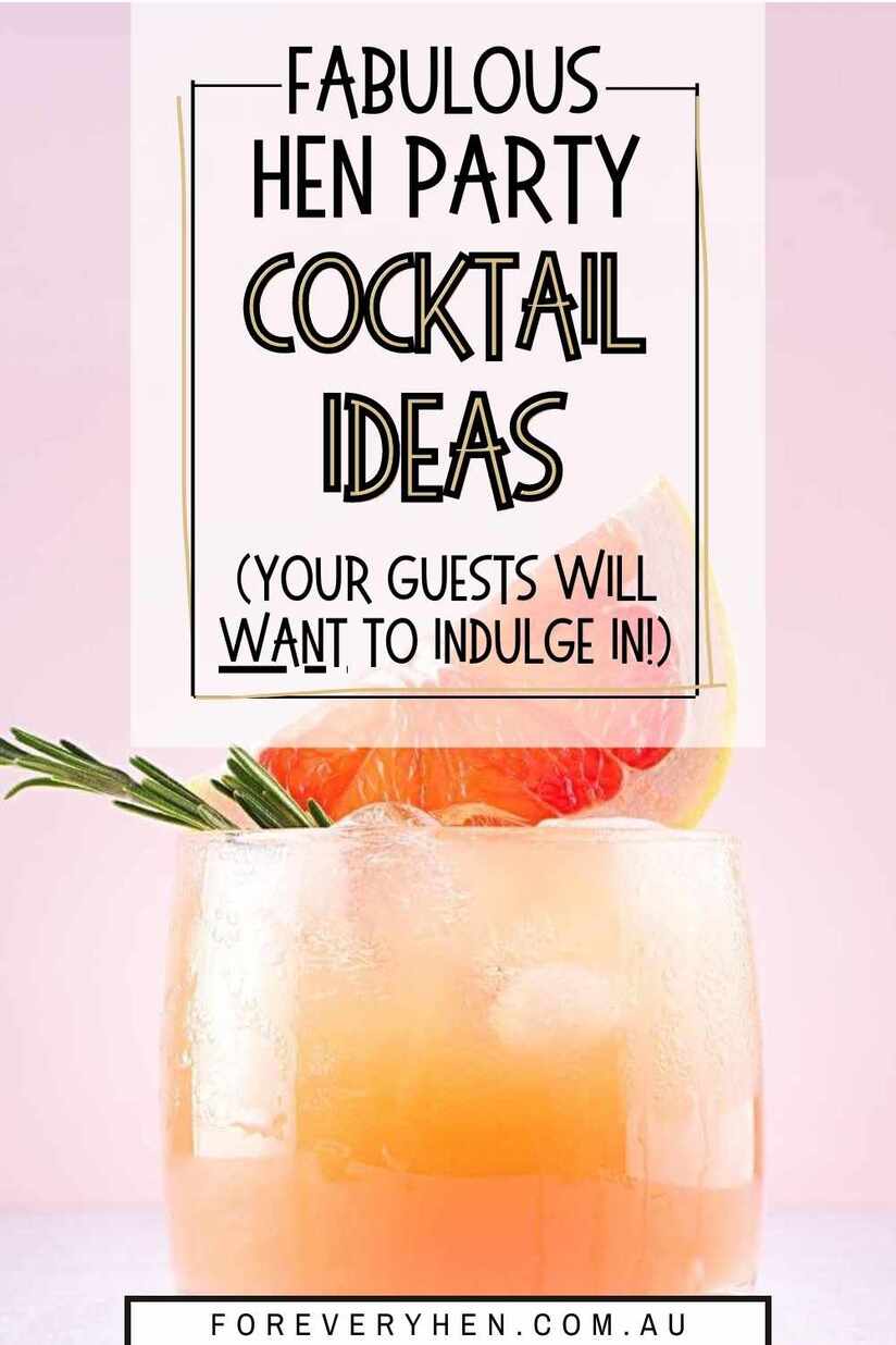 A cocktail in front of a pink wall. Text overlay: Fabulous hen party cocktail ideas (your guests will want to indulge in!)