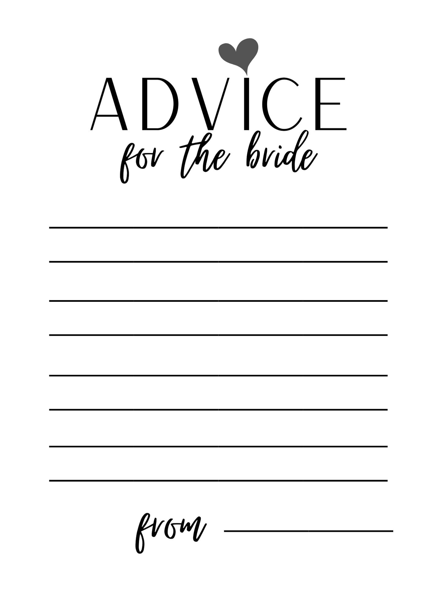 Advice For The Bride Free Printable