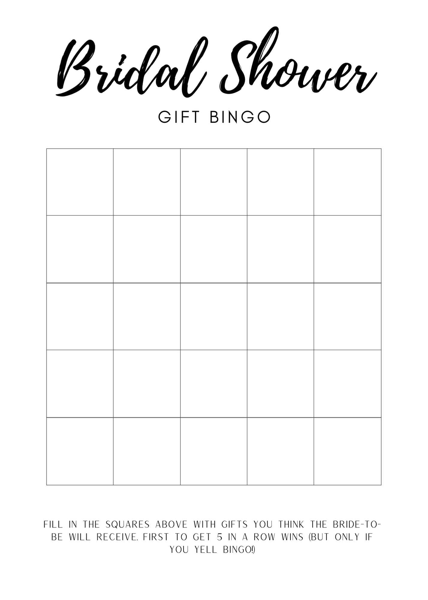FREE Bridal Shower Bingo Printable