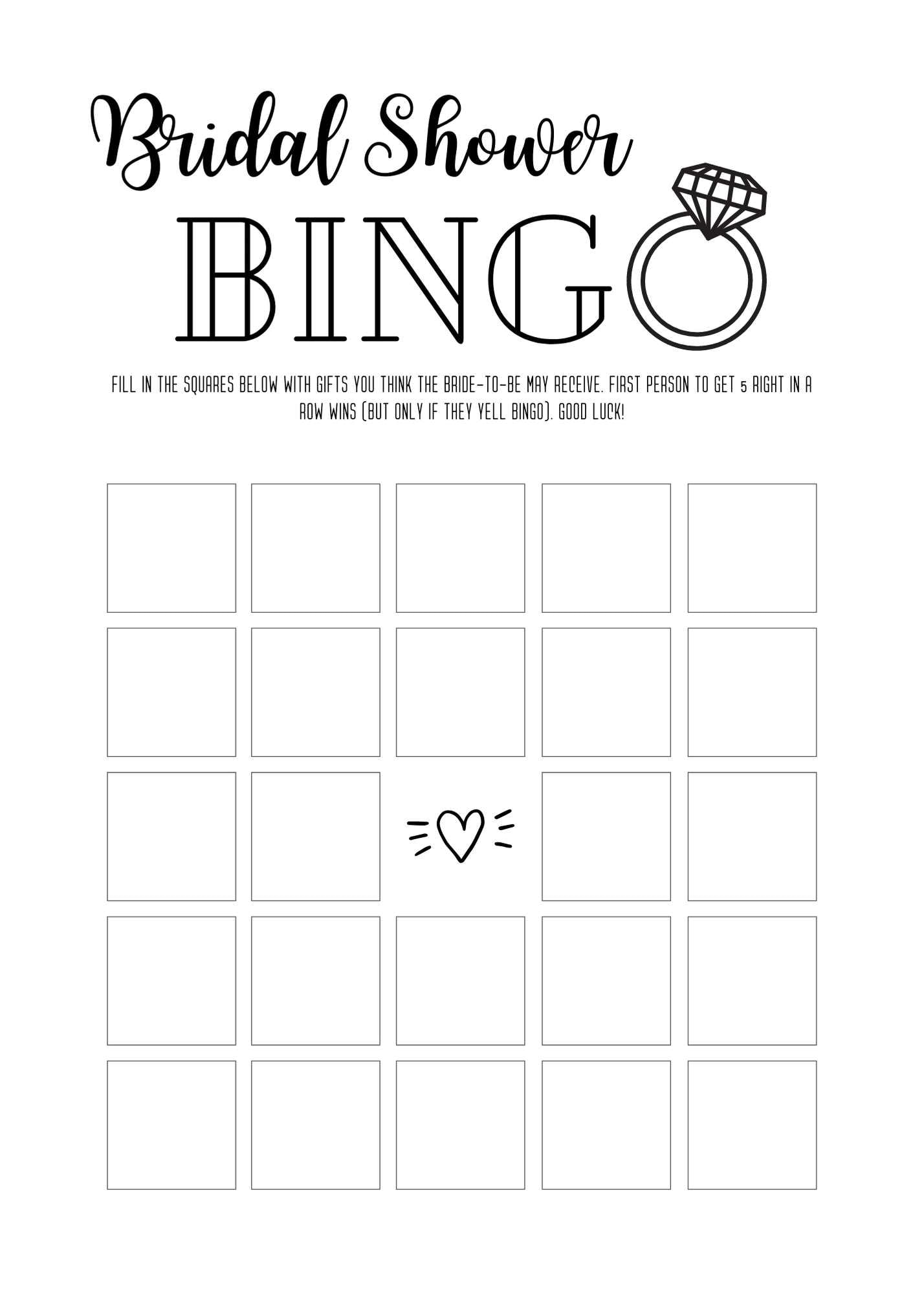 Fun Interactive Bridal Shower Bingo Printable
