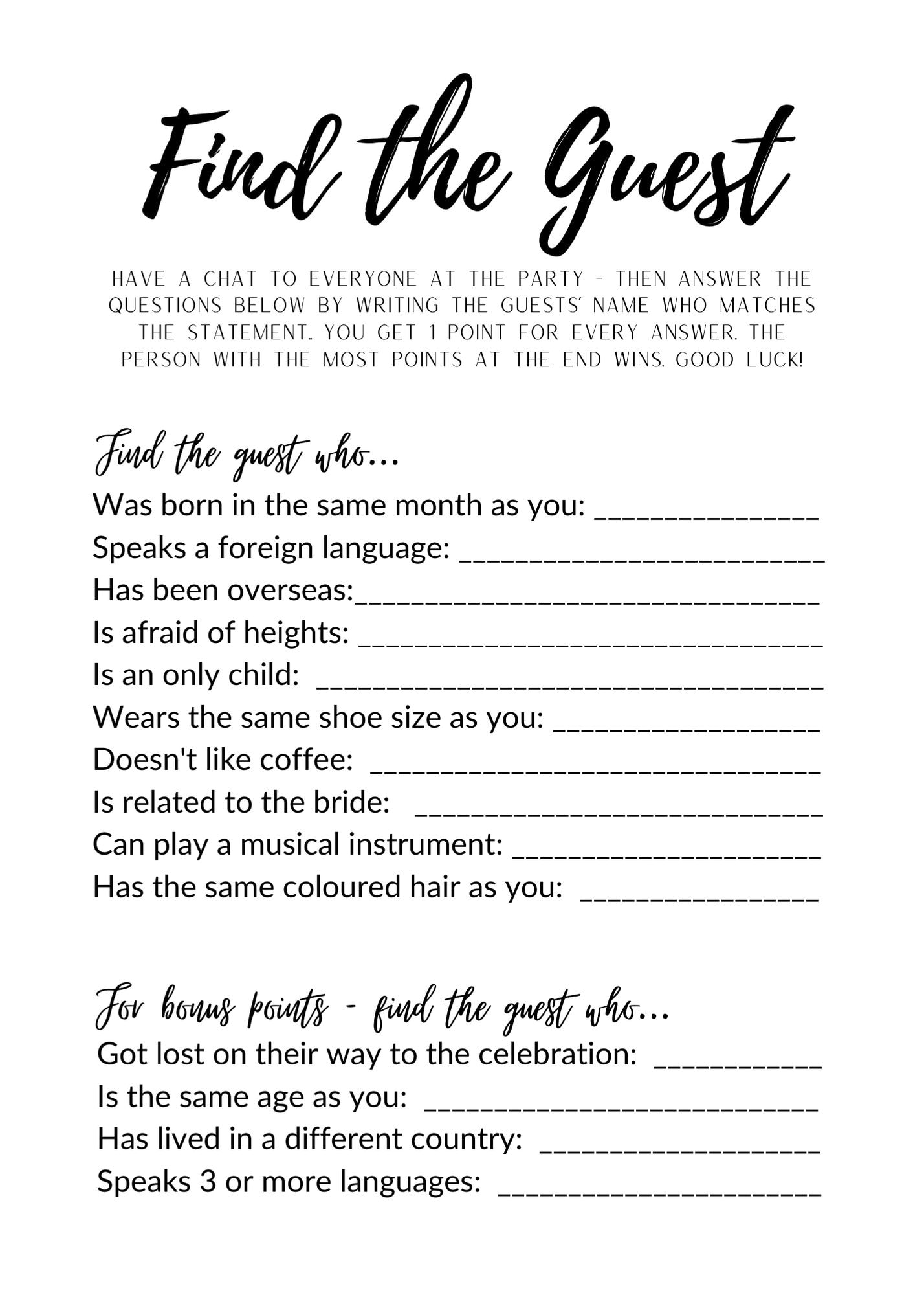 Find the Guest Game FREE Printable!