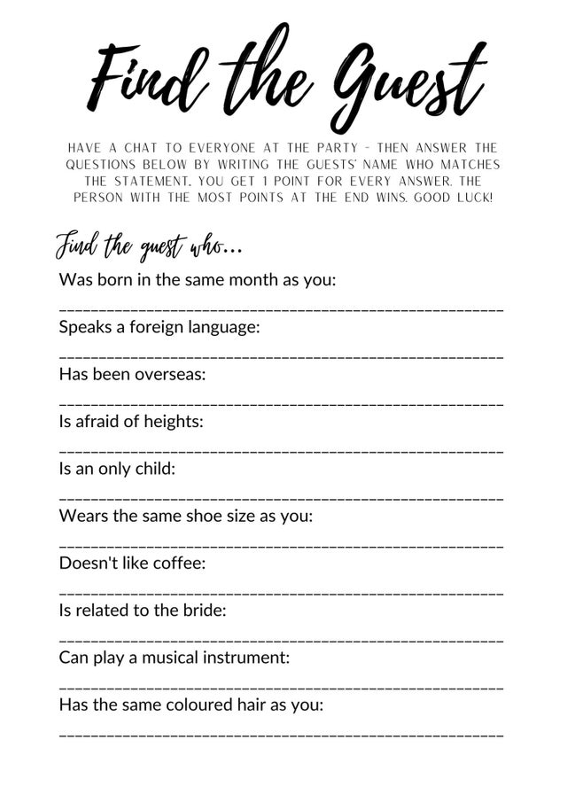 Find the Guest Game FREE Printable!