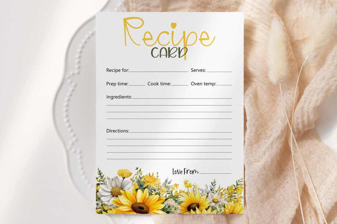 Sunflower recipe card printable