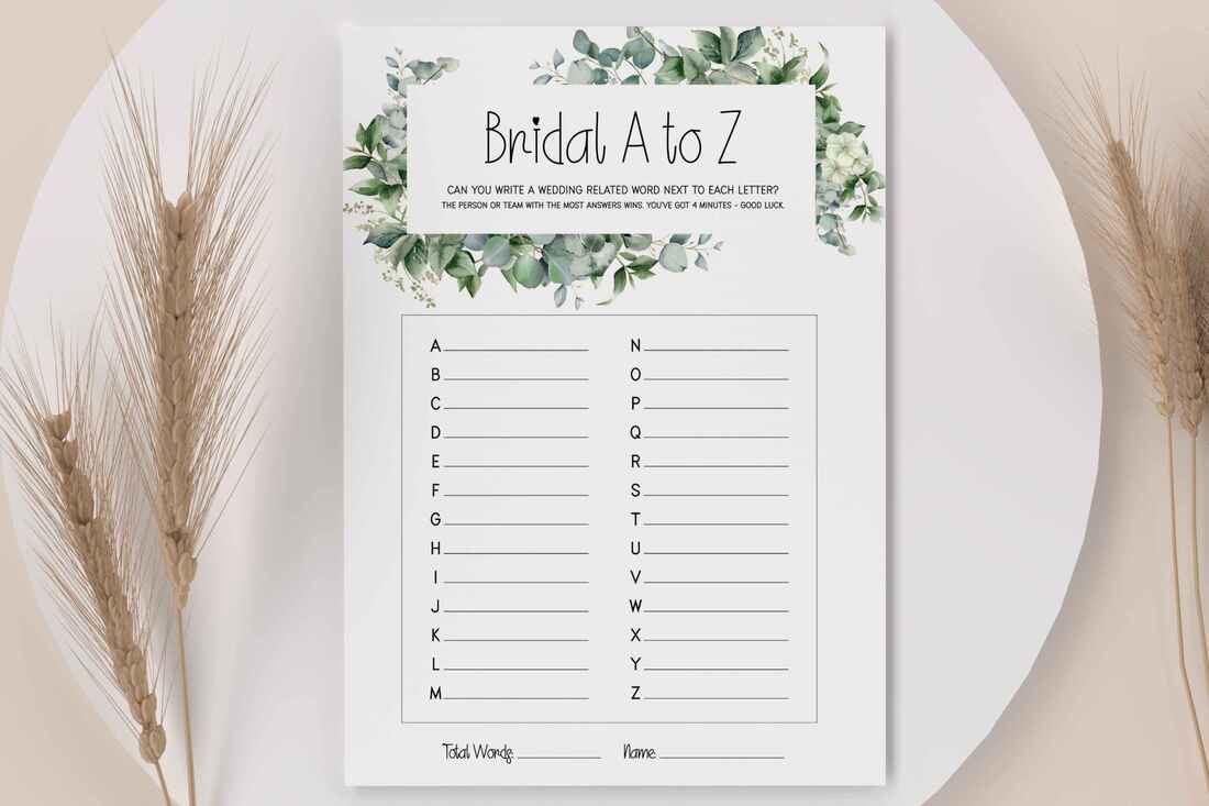 Bridal A to Z Game Cards